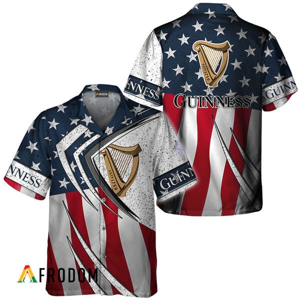Guinness Beer American Flag 3d Hawaiian Shirts, Guinness Beer Fourth Of July Aloha Shirt, Guinness Logo Us Flag Button Down Hawaiian Shirt