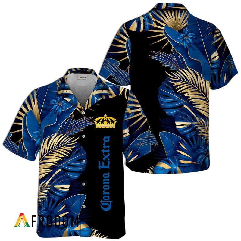 Tropical Palm Leaves Corona Extra Hawaiian Shirt, Corona Extra Beer Tropical Leaves Aloha Summer Shirt, Corona Extra Button Down Hawaiian Shirt