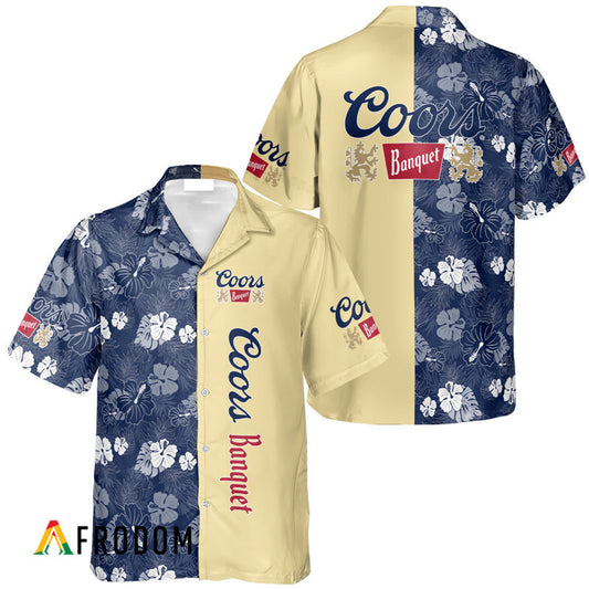 Tropical Floral Coors Banquet Split Hawaiian Shirt, Coors Banquet Aloha Button-up Short Sleeve Shirt, Coors Banquet Men Casual Hawaiian Shirt