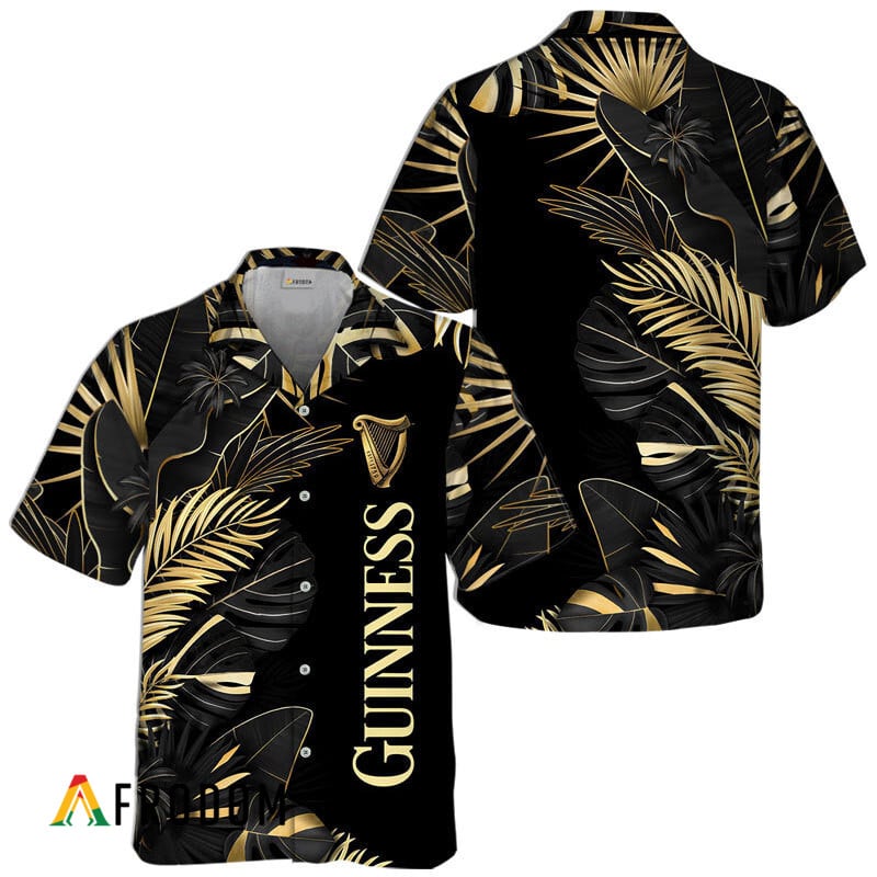 Golden Tropical Palm Leaves Guinness Hawaiian Shirt, Guinness Tropical Leaf Summer Aloha Shirt, Guinness Beer Button Down Hawaiian Shirt