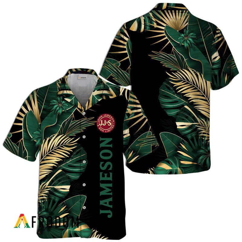 Tropical Palm Leaves Jameson Whiskey Hawaiian Shirt, Jameson Tropical Leaf Summer Aloha Shirt, Jameson Whiskey Button Down Hawaiian Shirt