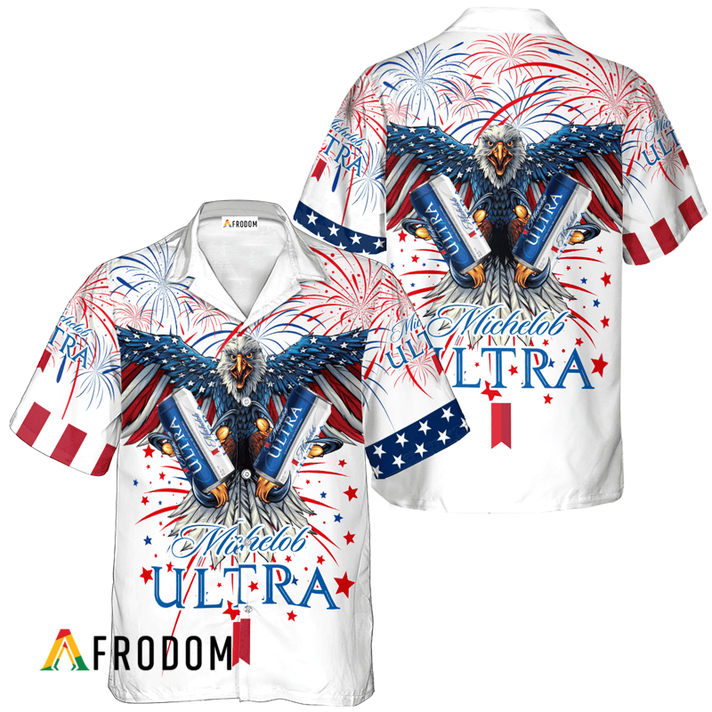 Michelob Ultra American Eagle Fireworks Hawaiian Shirt, Michelob Ultra Independence Day Hawaiian Shirt, Michelob Ultra 4th Of July Hawaiian Shirt