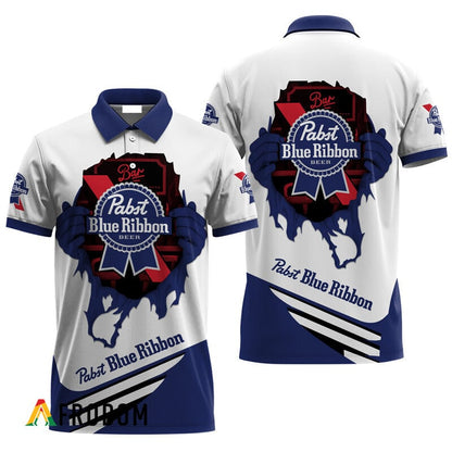 Pabst Blue Ribbon Logo 3d Printed Polo Shirt, Pabst Blue Ribbon Beer All Over Print Polo Shirt, Pabst Blue Ribbon 3d Men's Polo Shirt