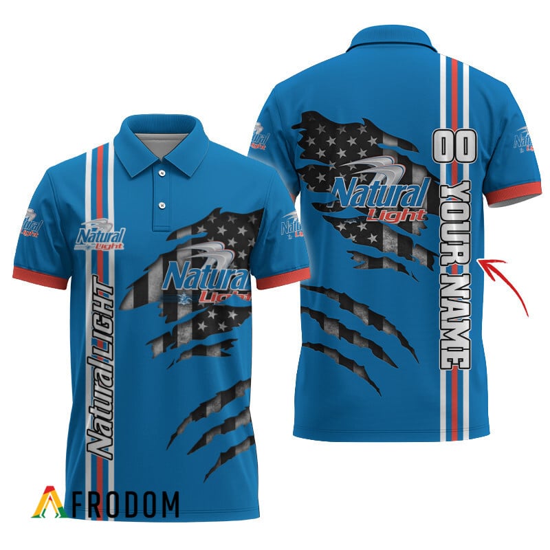 Personalized Natural Light Stripe Us Flag 3d Ripped Polo Shirt, Natural Light Logo Patriotic Polo Shirt, Natural Light 3d Men's Polo Shirt