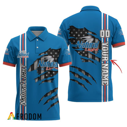 Personalized Natural Light Stripe Us Flag 3d Ripped Polo Shirt, Natural Light Logo Patriotic Polo Shirt, Natural Light 3d Men's Polo Shirt