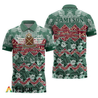 Jameson Whiskey Tropical Floral Print Polo Shirt, Jameson Whiskey All Over Print 3d Polo Shirt, Jameson Whiskey Logo 3d Men's Polo Shirt
