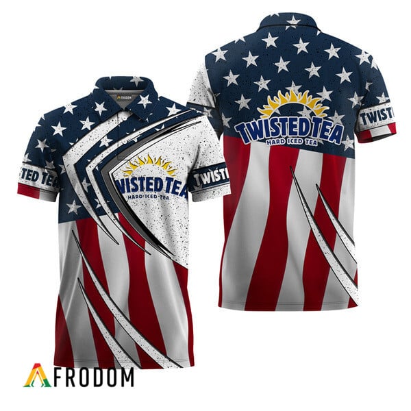 Twisted Tea American Flag Retro 3d Polo Shirt, Twisted Tea Fourth Of July Polo Shirt, Twisted Tea Us Flag Patriotic Men's Polo Shirt