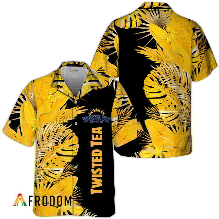 Yellow Tropical Palm Leaves Twisted Tea Hawaiian Shirt, Twisted Tea Tropical Leaves Aloha Summer Shirt, Twisted Tea Button Down Hawaiian Shirt