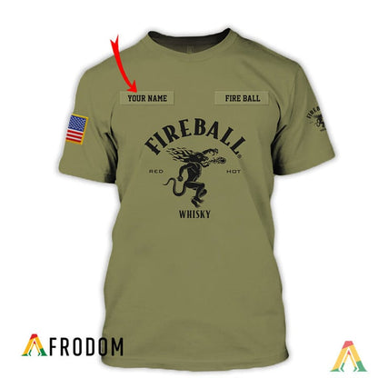 Personalized Military Green Fireball Whisky 3d T-shirt, Fireball Whisky Logo Camo Green 3d T-shirt, Fireball Whisky Camo Green Unisex T-shirt