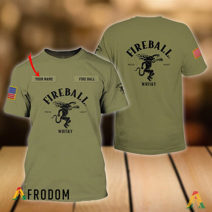 Personalized Military Green Fireball Whisky 3d T-shirt, Fireball Whisky Logo Camo Green 3d T-shirt, Fireball Whisky Camo Green Unisex T-shirt