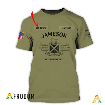 Personalized Military Green Jameson Whiskey 3d T-shirt, Jameson Whiskey Logo Camo Green 3d T-shirt, Jameson Camo Green Unisex T-shirt