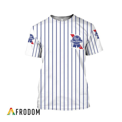 Pabst Blue Ribbon White Striped 3d T-shirt, Pabst Blue Ribbon All Over Printed 3d T-shirt, Pabst Blue Ribbon Logo Unisex 3d T-shirt