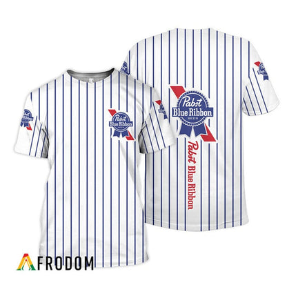 Pabst Blue Ribbon White Striped 3d T-shirt, Pabst Blue Ribbon All Over Printed 3d T-shirt, Pabst Blue Ribbon Logo Unisex 3d T-shirt