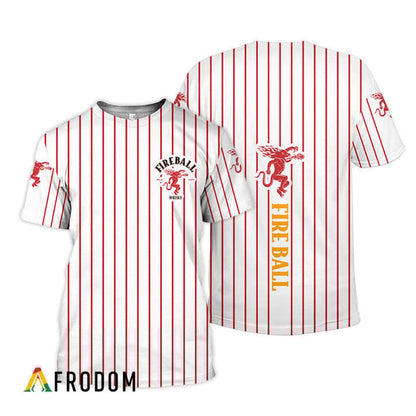 Fireball Whisky White Red Striped 3d T-shirt, Fireball Whisky All Over Printed 3d T-shirt, Fireball Whisky Logo Unisex 3d T-shirt