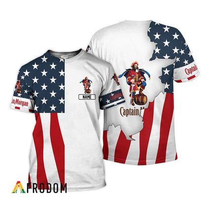 Personalized Captain Morgan American Flag 3d T-shirt, Captain Morgan Us Flag All Over Print T-shirt, Captain Morgan Patriotic Unisex 3d T-shirt