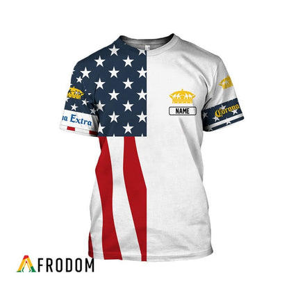 Personalized Corona Extra American Flag 3d T-shirt, Corona Extra Logo Us Flag Aop T-shirt, Corona Extra Beer Patriotic Unisex 3d T-shirt