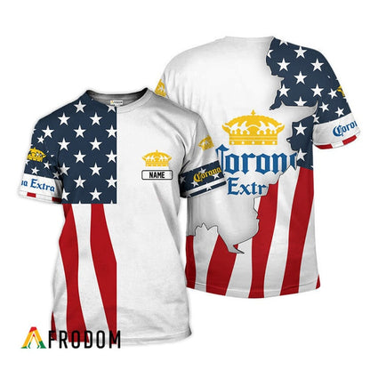 Personalized Corona Extra American Flag 3d T-shirt, Corona Extra Logo Us Flag Aop T-shirt, Corona Extra Beer Patriotic Unisex 3d T-shirt