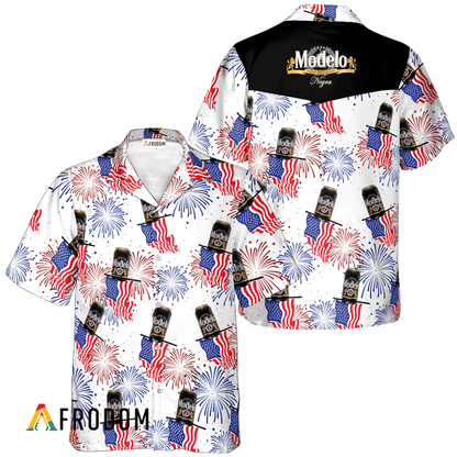 Modelo Negra American Flag Fireworks Hawaiian Shirt, Modelo Negra Independence Day Aloha Shirt, Modelo Negra 4th Of July Hawaiian Shirts