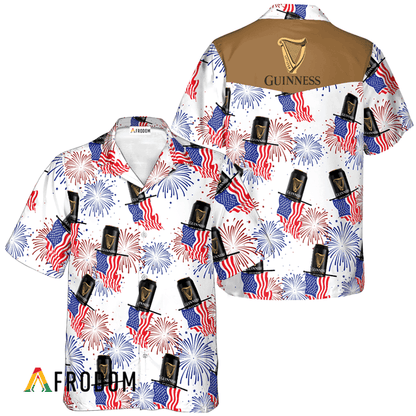 Guinness Beer American Flag Fireworks Hawaiian Shirt, Guinness Beer Independence Day Aloha Shirts, Guinness Beer 4th Of July Hawaiian Shirt