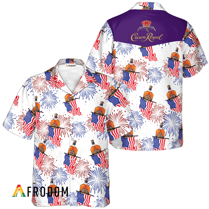 Crown Royal Whisky American Flag Fireworks Hawaiian Shirt, Crown Royal Independence Day Aloha Shirt, Crown Royal 4th Of July Hawaiian Shirt