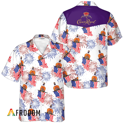Crown Royal Whisky American Flag Fireworks Hawaiian Shirt, Crown Royal Independence Day Aloha Shirt, Crown Royal 4th Of July Hawaiian Shirt