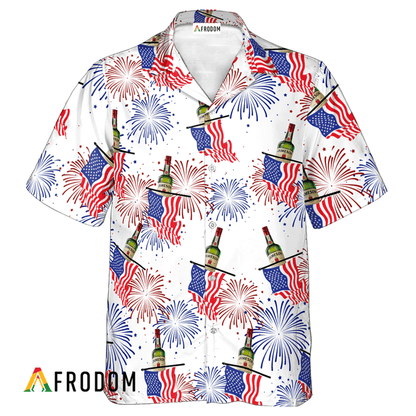 Jameson Whiskey American Flag Fireworks Hawaiian Shirt, Jameson Whiskey Independence Day Aloha Shirt, Jameson Whiskey 4th Of July Hawaiian Shirt