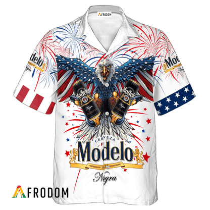 Modelo Negra American Eagle Fireworks Hawaiian Shirt, Modelo Negra Independence Day Hawaiian Shirt, Modelo Negra 4th Of July Hawaiian Shirt