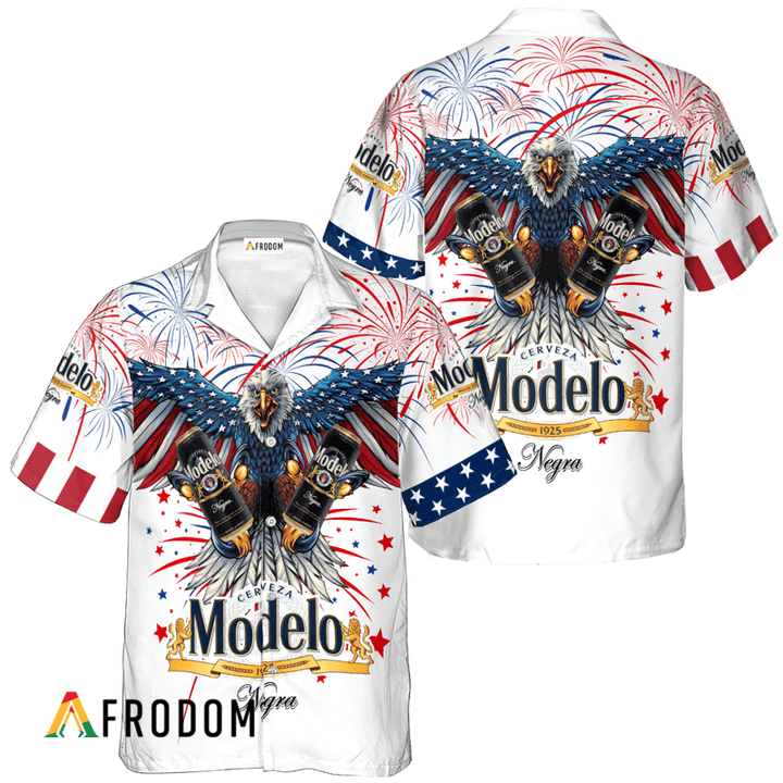 Modelo Negra American Eagle Fireworks Hawaiian Shirt, Modelo Negra Independence Day Hawaiian Shirt, Modelo Negra 4th Of July Hawaiian Shirt