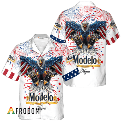 Modelo Negra American Eagle Fireworks Hawaiian Shirt, Modelo Negra Independence Day Hawaiian Shirt, Modelo Negra 4th Of July Hawaiian Shirt