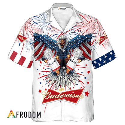 Budweiser Beer American Eagle Fireworks Hawaiian Shirt, Budweiser Independence Day Hawaiian Shirt, Budweiser Beer 4th Of July Hawaiian Shirt