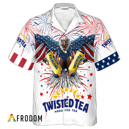 Twisted Tea American Eagle Fireworks Hawaiian Shirt, Twisted Tea Independence Day Hawaiian Shirt, Twisted Tea 4th Of July Hawaiian Shirt