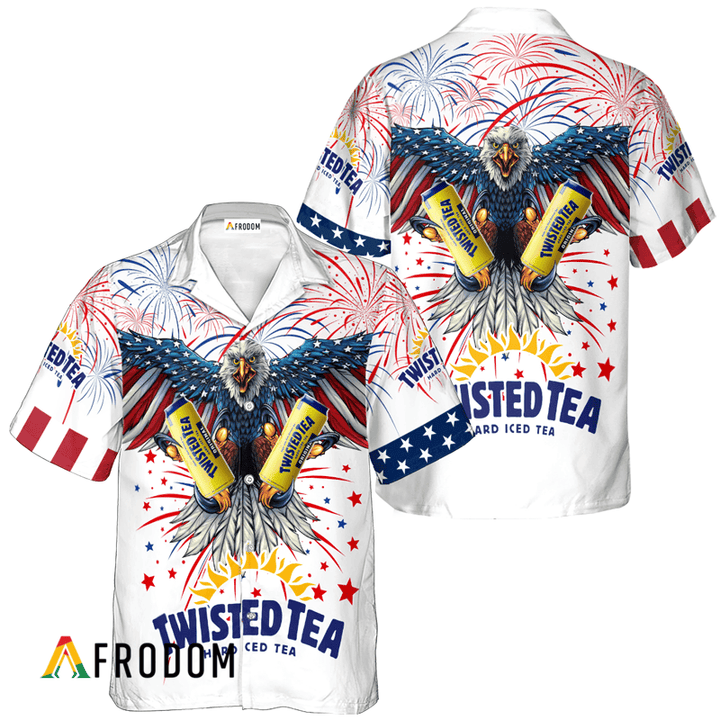 Twisted Tea American Eagle Fireworks Hawaiian Shirt, Twisted Tea Independence Day Hawaiian Shirt, Twisted Tea 4th Of July Hawaiian Shirt