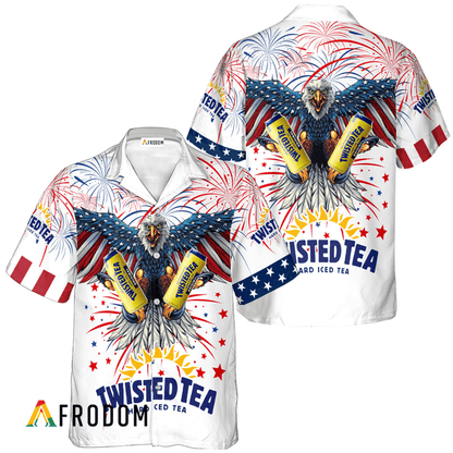 Twisted Tea American Eagle Fireworks Hawaiian Shirt, Twisted Tea Independence Day Hawaiian Shirt, Twisted Tea 4th Of July Hawaiian Shirt