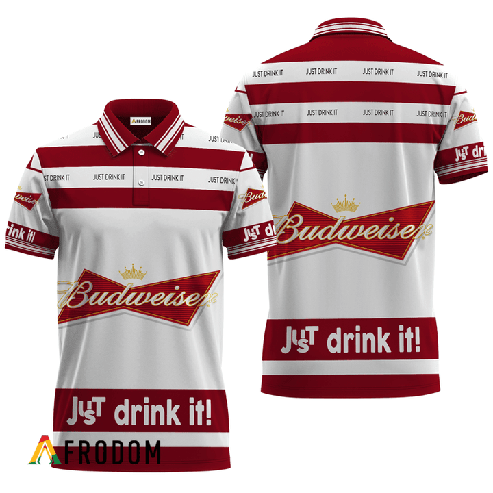 Budweiser Beer Just Drink It 3d Printed Polo Shirt, Budweiser Beer Men's Short Sleeve Polo Shirt, Budweiser Beer 3d Men's Polo Shirt