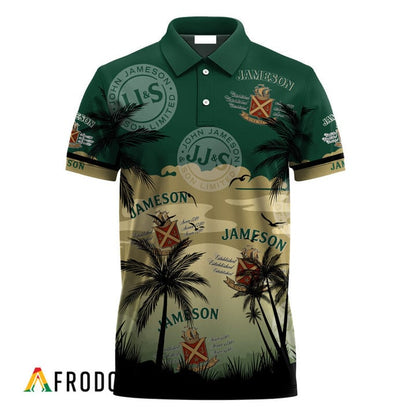Jameson Whiskey Coconut Trees 3d Men's Polo Shirt, Jameson Whiskey All Over Print Polo Shirt, Tropical Palm Jameson Whiskey Polo Shirt