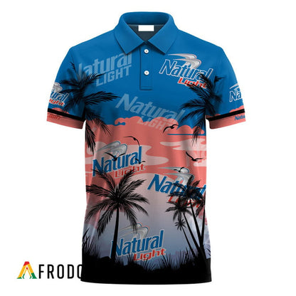 Natural Light Beer Coconut Trees 3d Men's Polo Shirt, Natural Light All Over Print Polo Shirt, Tropical Palm Natural Light Beer Polo Shirt