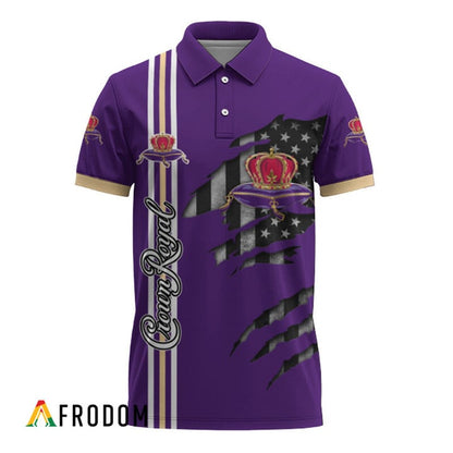 Personalized Crown Royal Stripe Us Flag 3d Ripped Polo Shirt, Crown Royal Patriotic Polo Shirt, Crown Royal 3d Men's Polo Shirt