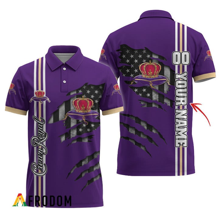 Personalized Crown Royal Stripe Us Flag 3d Ripped Polo Shirt, Crown Royal Patriotic Polo Shirt, Crown Royal 3d Men's Polo Shirt