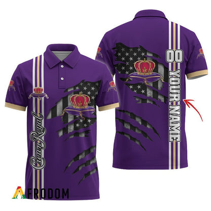 Personalized Crown Royal Stripe Us Flag 3d Ripped Polo Shirt, Crown Royal Patriotic Polo Shirt, Crown Royal 3d Men's Polo Shirt