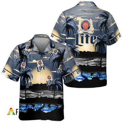 Miller Lite Tropical Beach Surf Palm Tree Hawaiian Shirt, Miller Lite Beer Sunset Aloha Shirts, Miller Lite Button Down Short Sleeve Shirt