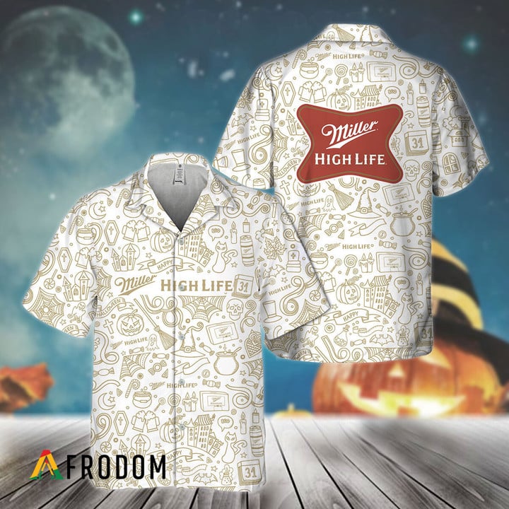 Doodle Art Miller High Life Hawaiian Shirt, Miller High Life Logo Doodle Art Button Down Shirt, Miller High Life Beer Doodle Art Hawaiian Shirt