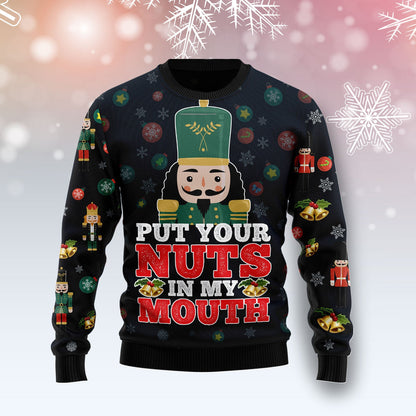 Put Your Nuts In My Mouth Ugly Christmas Sweater, The Nutcracker All-over Print Christmas Ugly Sweater, Nutcracker Crewneck Knitted Ugly Sweater