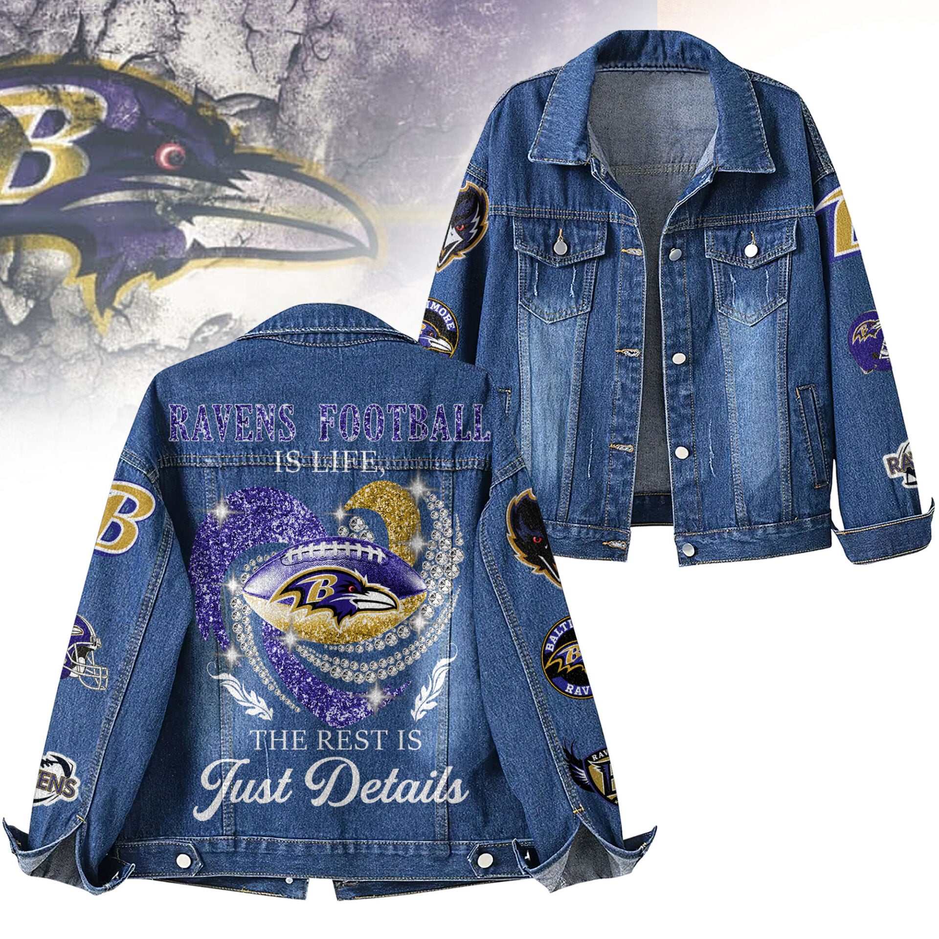 B.ravens | Premium  Football Is Life Denim Jacket Nf1