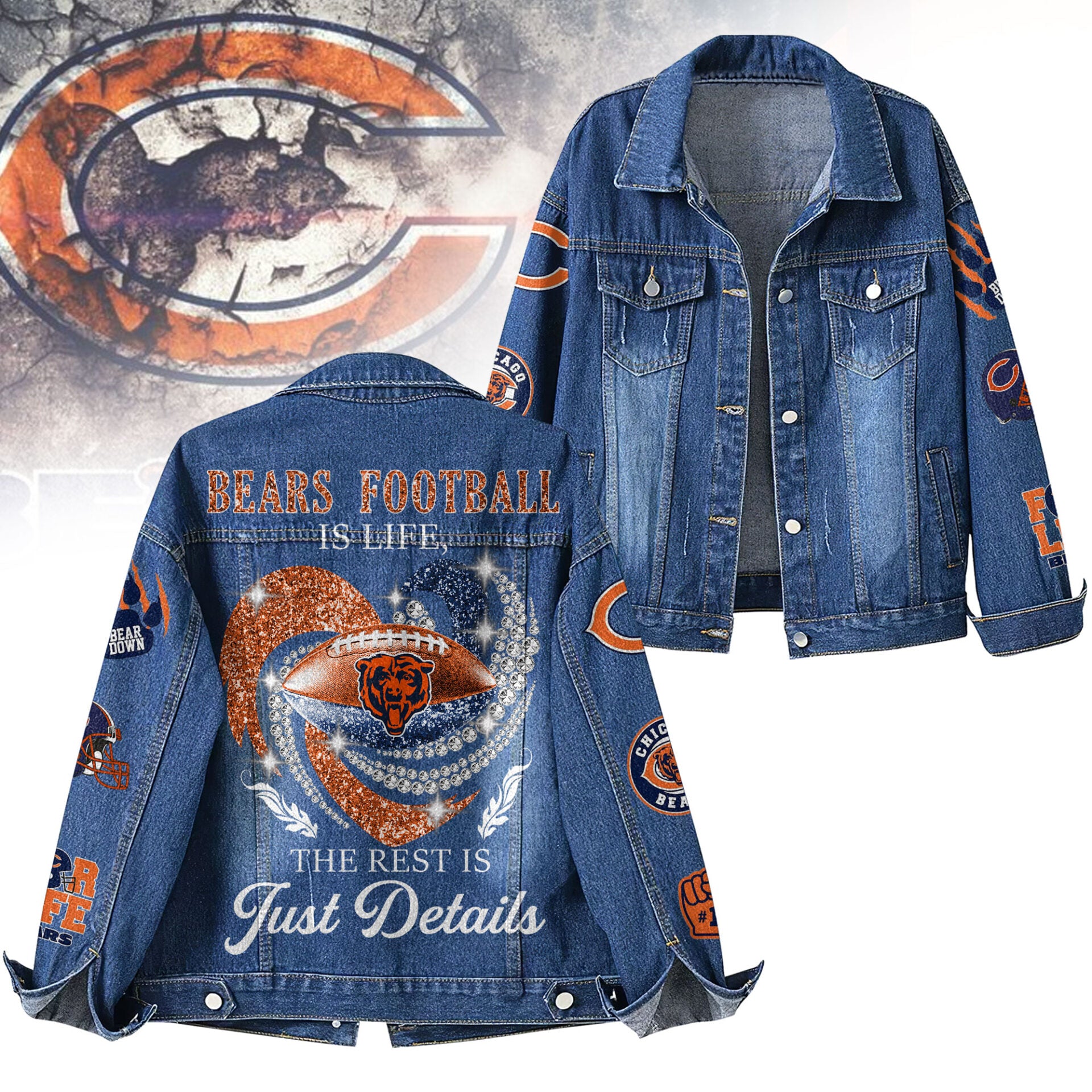 C.bears | Premium  Football Is Life Denim Jacket Nf1