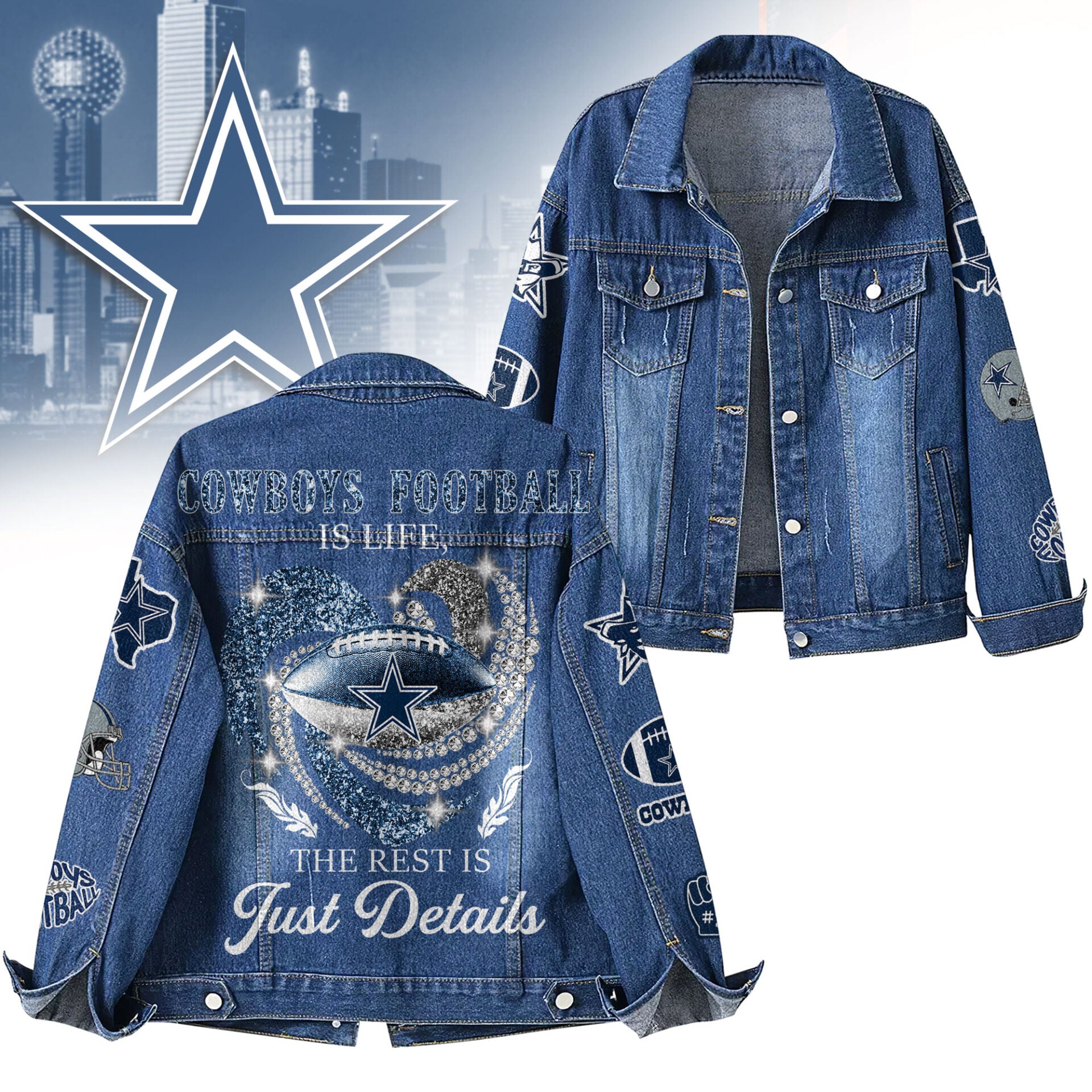 D.cowboys | Premium  Football Is Life Denim Jacket Nf1