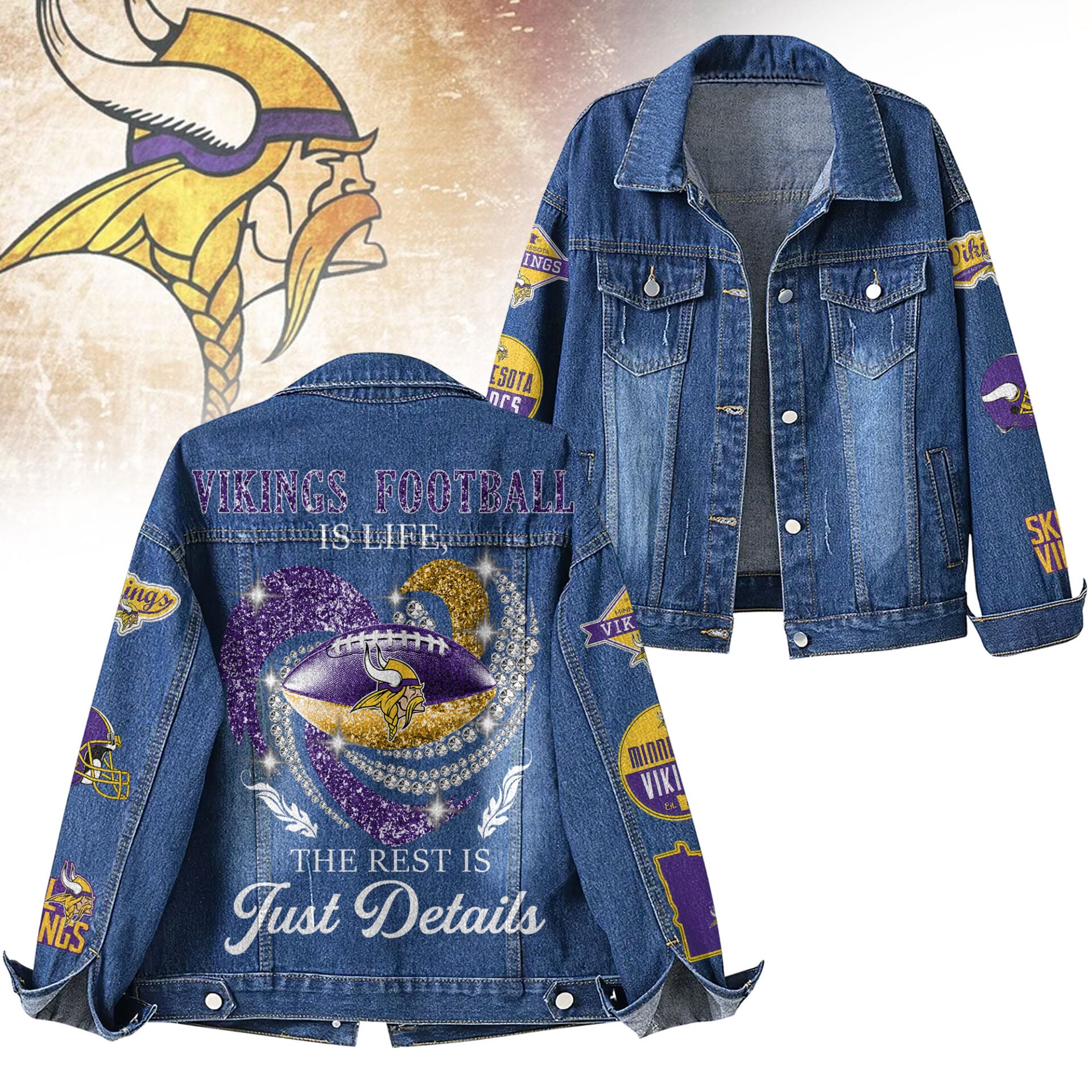 M.vikings | Premium  Football Is Life Denim Jacket Nf1