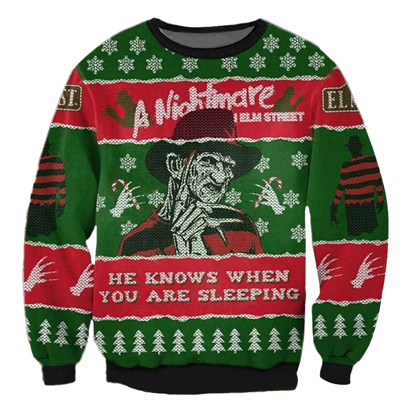 A Nightmare On Elm Street Freddy Krueger Ugly Christmas Sweater, Horror Christmas Elmst The Night Ugly Sweater, Freddy Krueger Crewneck Ugly Sweater