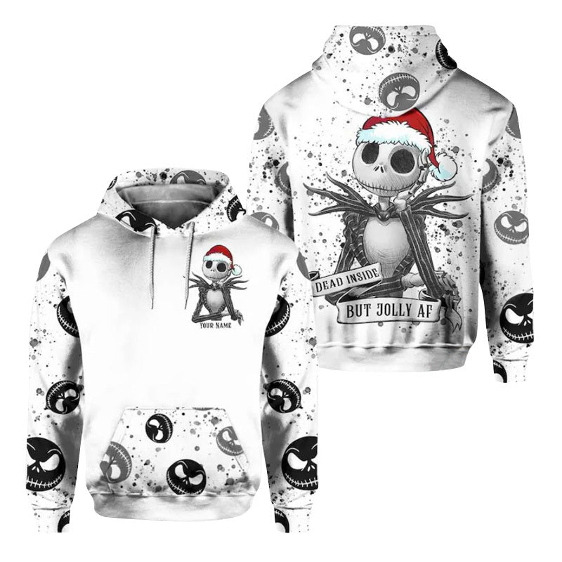 Personalized Santa Jack Skellington Black & White Hoodie, Jack Skellington Pullover Hooded Sweatshirt, Jack Skellington Christmas Unisex Hoodie