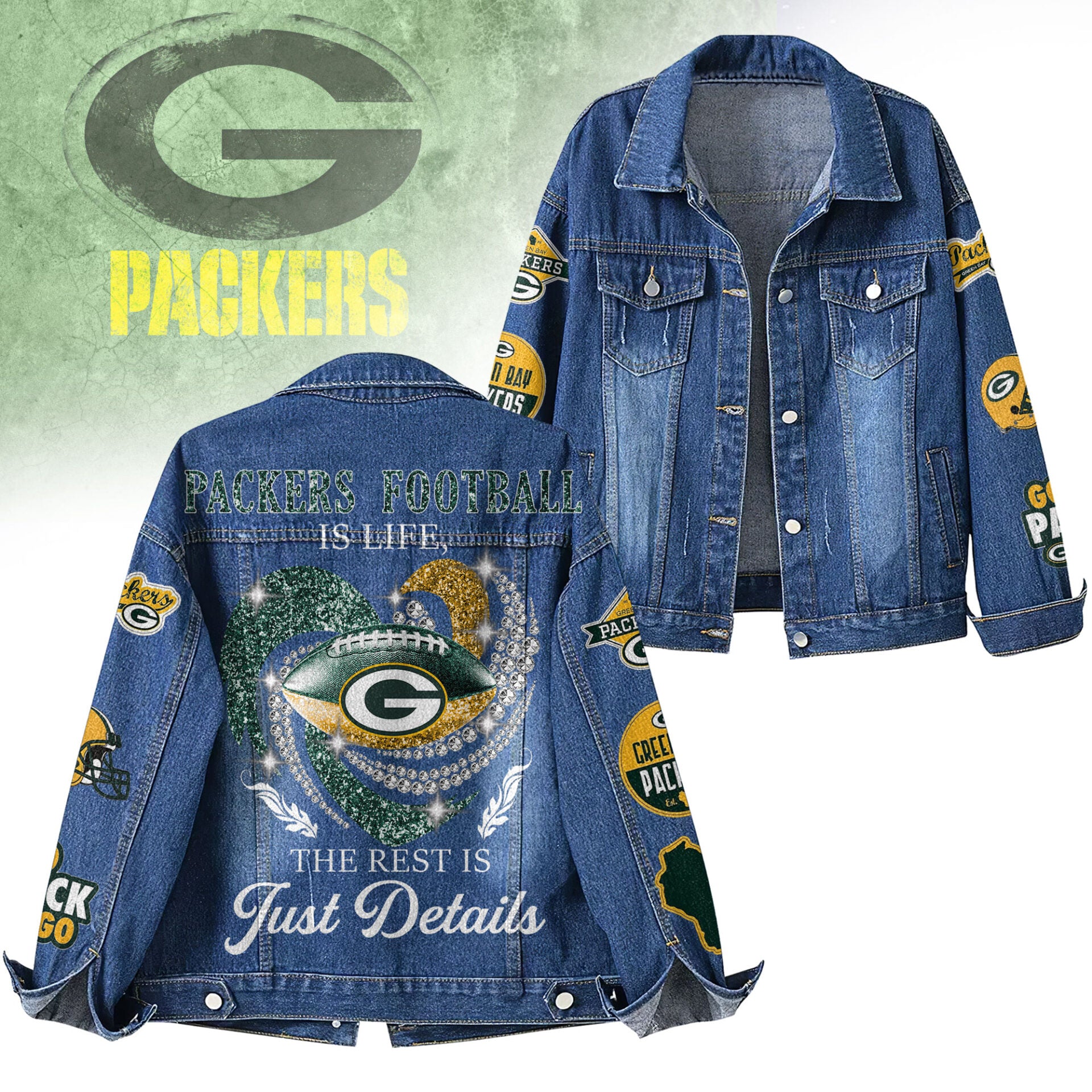 Gb.packers | Premium  Football Is Life Denim Jacket Nf1