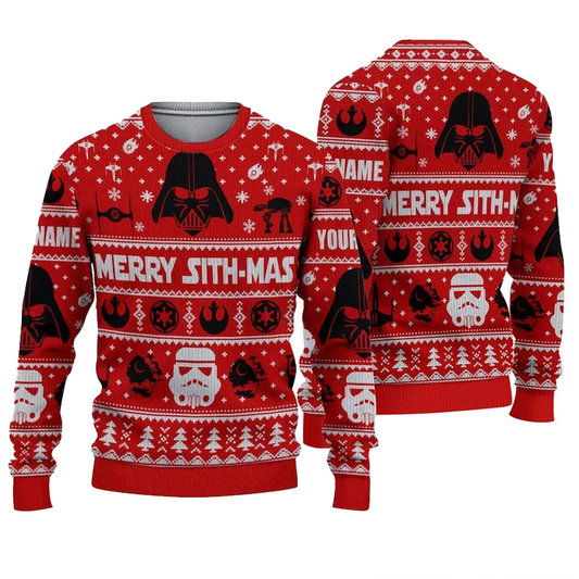 Personalized Darth Vader Merry Sithmas Red Ugly Sweater, Star Wars Darth Vader Xmas Ugly Sweater, Star Wars Christmas Crewneck Knitted Ugly Sweater